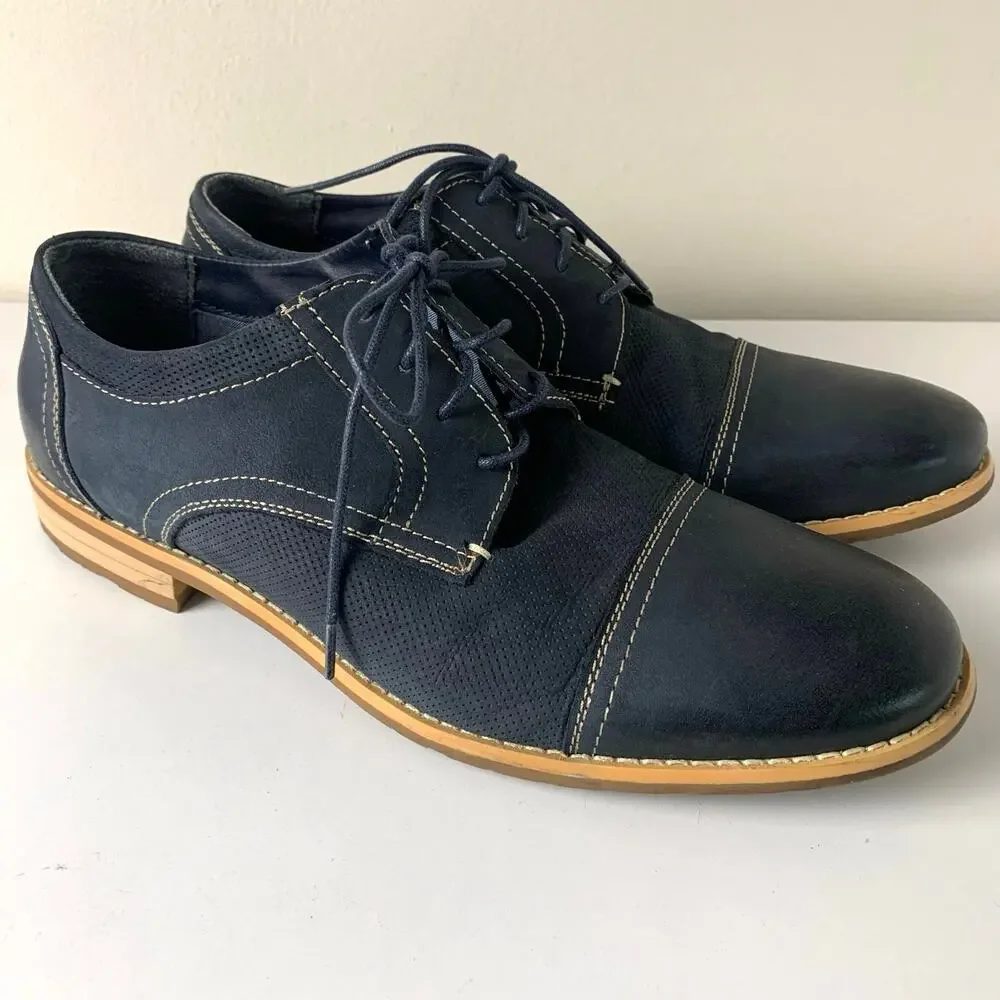 Steve Madden Chays Navy Leather Cap Toe Oxford Mens Casual Dress Size 12 Lace Up